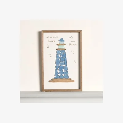 Dunelm Love Life By The Sea Lighthouse with Sea Glass Framed Plaque