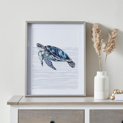 Dunelm Sea Turtle Framed Print White and Blue