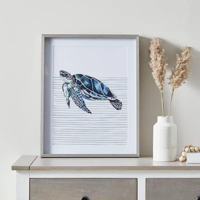 Dunelm Sea Turtle Framed Print White and Blue