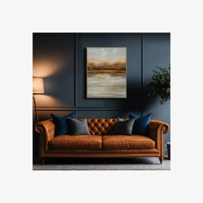 Dunelm Lake Sunset by Silvia Vasileva Framed Canvas Gold