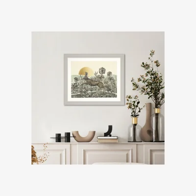 Dunelm Cedar & Sage Break of Dawn Hare Framed Print Grey