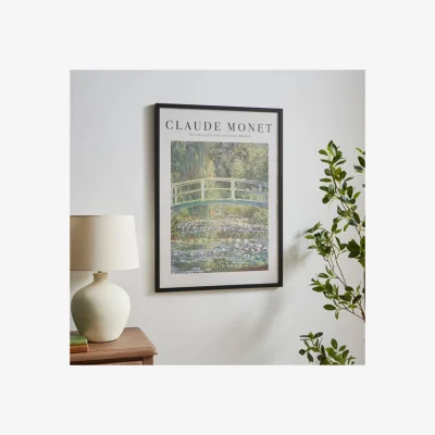 Dunelm Waterlilies and Japanese Bridge by Claude Monet Framed Print Black