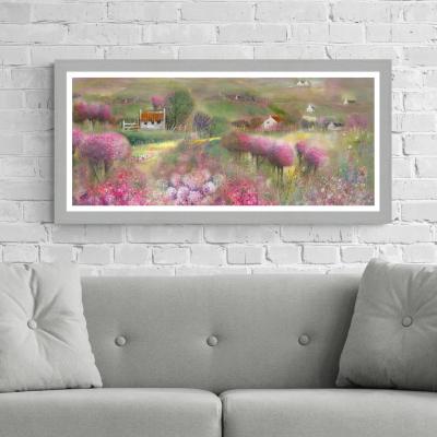Dunelm Pink Blossom by Kanita Sim Framed Print Silver/White/Pink