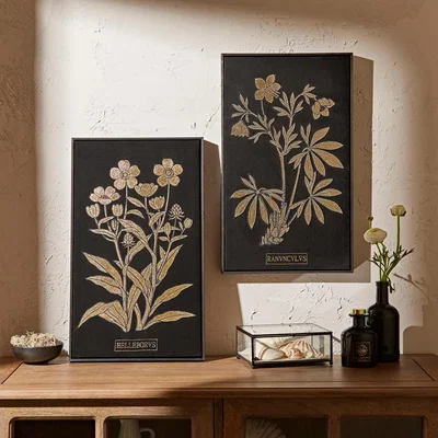 Dunelm Pack of 2 Hintze Floral Framed Canvases Black
