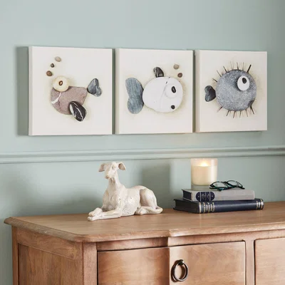 Dunelm Set of 3 Pebble Fish Canvas Print White / Magnolia