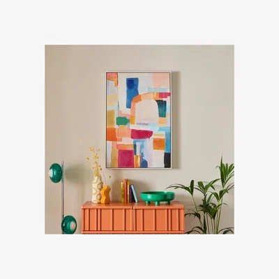 Dunelm Elements Abstract Blocks Framed Canvas MultiColoured