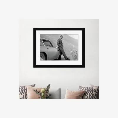 Dunelm The Art Group James Bond Aston Martin Framed Print Black and white
