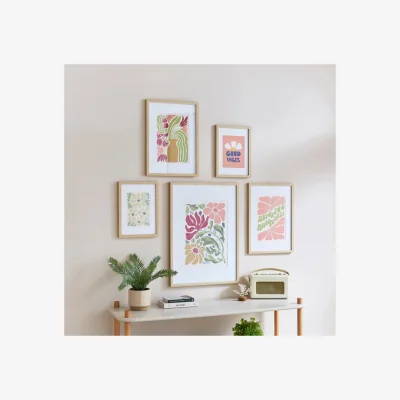 Dunelm Set of 5 Bright Floral Framed Prints MultiColoured