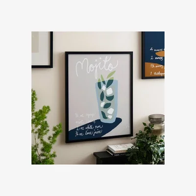 Dunelm Mojito Cocktail Recipe Framed Print, 42 X 52cm Grey