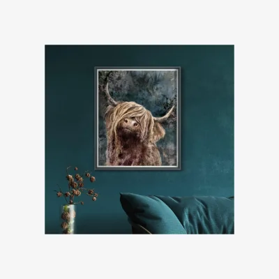 Dunelm Cedar & Sage Dougie Highland Longhorn Framed Print Grey