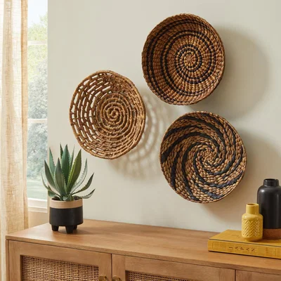 Dunelm Global Set of 3 Woven Wall Art 35cm Natural