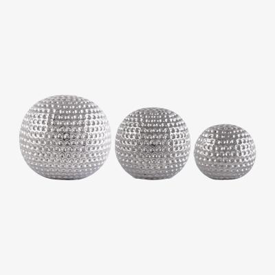 Dunelm Set of 3 Silver Ceramic Dimpled Spheres Silver