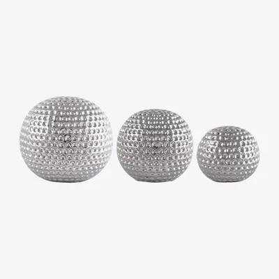 Dunelm Set of 3 Silver Ceramic Dimpled Spheres Silver