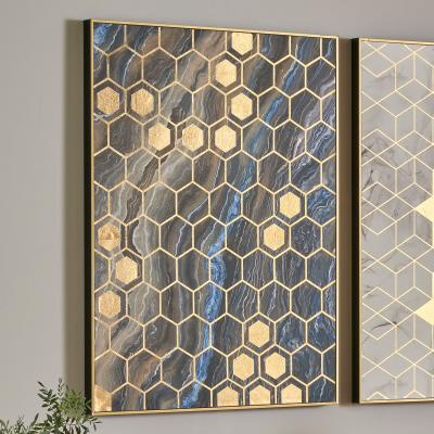 Dunelm Black Marble Canvas Print With Gold Geo Pattern Black/Gold