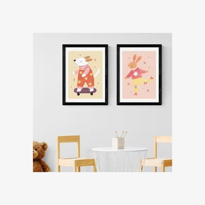 Dunelm East End Prints Set of 2 Skater Pup and Rollin Rabbit Prints