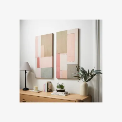 Dunelm Set of 2 Pink & Sage Abstract Canvases