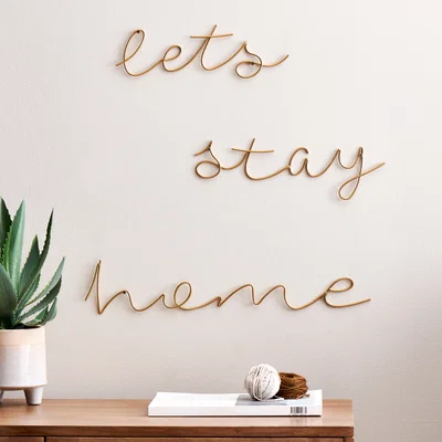 Dunelm Let's Stay Home Wire Wall Art Gold