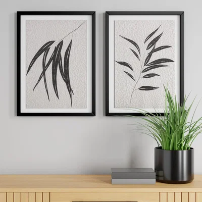 Dunelm Set of 2 Framed Leaf Prints Black and white