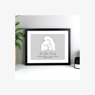 Dunelm Personalised Polar Bear Family Framed Print Black