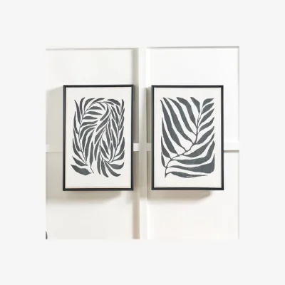 Dunelm Set of 2 Black Leaf Print Framed Canvases White