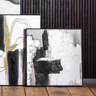 Dunelm Rocks Abstract Framed Canvas Black and white