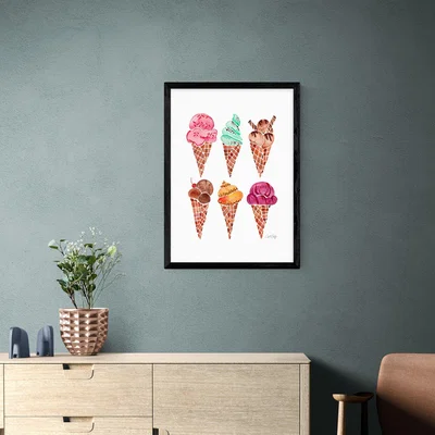 Dunelm East End Prints Rainbow Ice Cream Cones Print Pink/Green/Brown