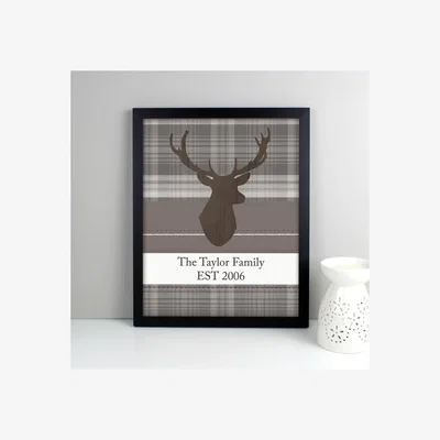 Dunelm Personalised Highland Stag Framed Print Black
