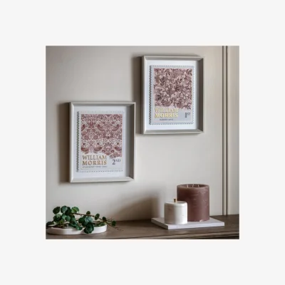 Dunelm Cedar and Sage Set of 2 William Morris Postage Stamp Red Framed Prints