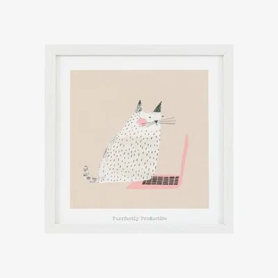 Dunelm Cedar & Sage Purrfectly Productive Framed Print