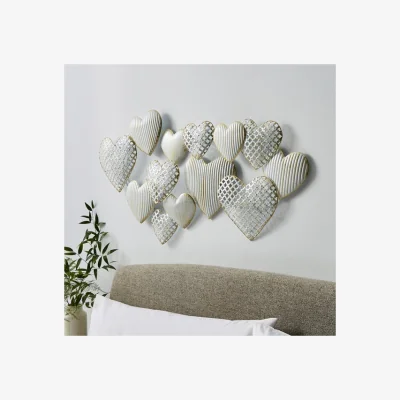 Dunelm Warm White Metal Hearts Wall Art White