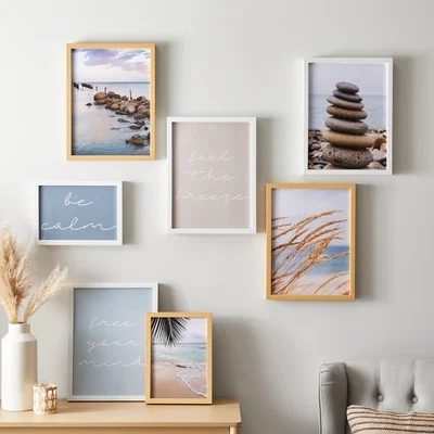 Dunelm Coastal Calm Poster Pack Set of 7 Blue/Pink/Brown