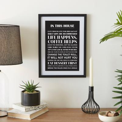 Dunelm House Rules Framed Print Black
