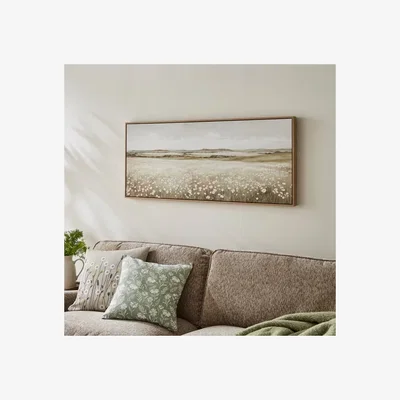 Dunelm Green Meadow Landscape Framed Canvas
