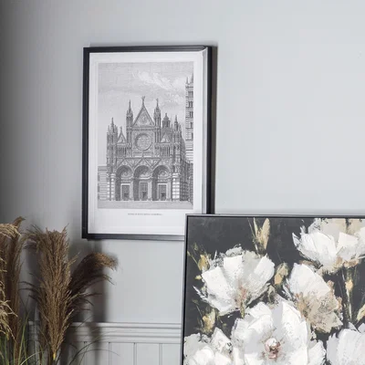 Dunelm Vintage Cathedral Illustration Framed Art Black and white