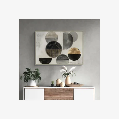 Dunelm Black & Gold Rings Framed Canvas Black