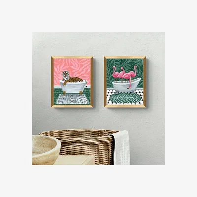 Dunelm Set of 2 Animals in the Bath Framed Prints