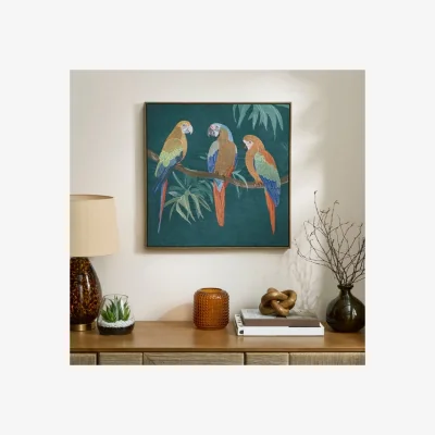 Dunelm Parrot Embroidered Velvet Framed Canvas