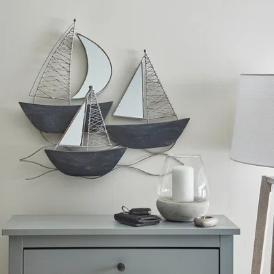Dunelm Mirrored Boats Wall Art Grey