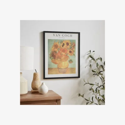 Dunelm Sunflowers by Van Gogh Framed Print Black