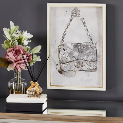 Dunelm Glam Handbag Framed Picture Cream