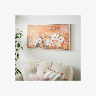 Dunelm Orange Watercolour Flowers Framed Canvas