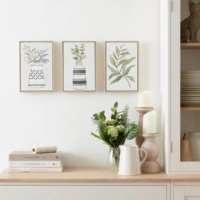 Dunelm Set of 3 Greenery Capped Canvases Green/Grey/White