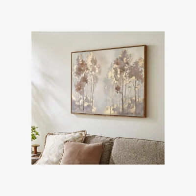 Dunelm Misty Brown Forest Landscape Foiled Framed Canvas