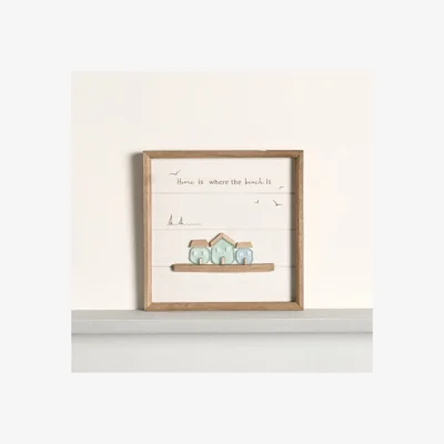 Dunelm Love Life By The Sea 3 Houses Sea Glass Framed Plaque
