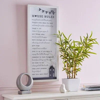 Dunelm House Rules Wall Art White
