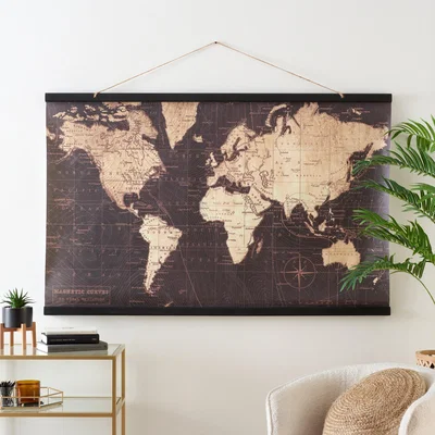 Dunelm World Map Hanging Mural 90x140cm Gold