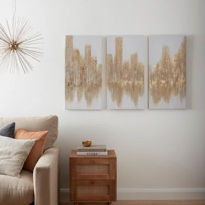 Dunelm Set of 3 Gold Foil Panel Canvases 40x80cm Gold