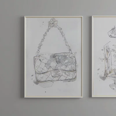 Dunelm Extra Large Handbag Framed Print Grey, White and Gold