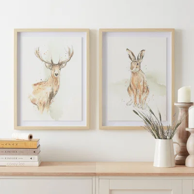 Dunelm Set of 2 Woodland Animals Framed Print Brown