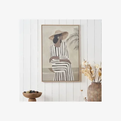 Dunelm Lady In Striped Dress Framed Canvas